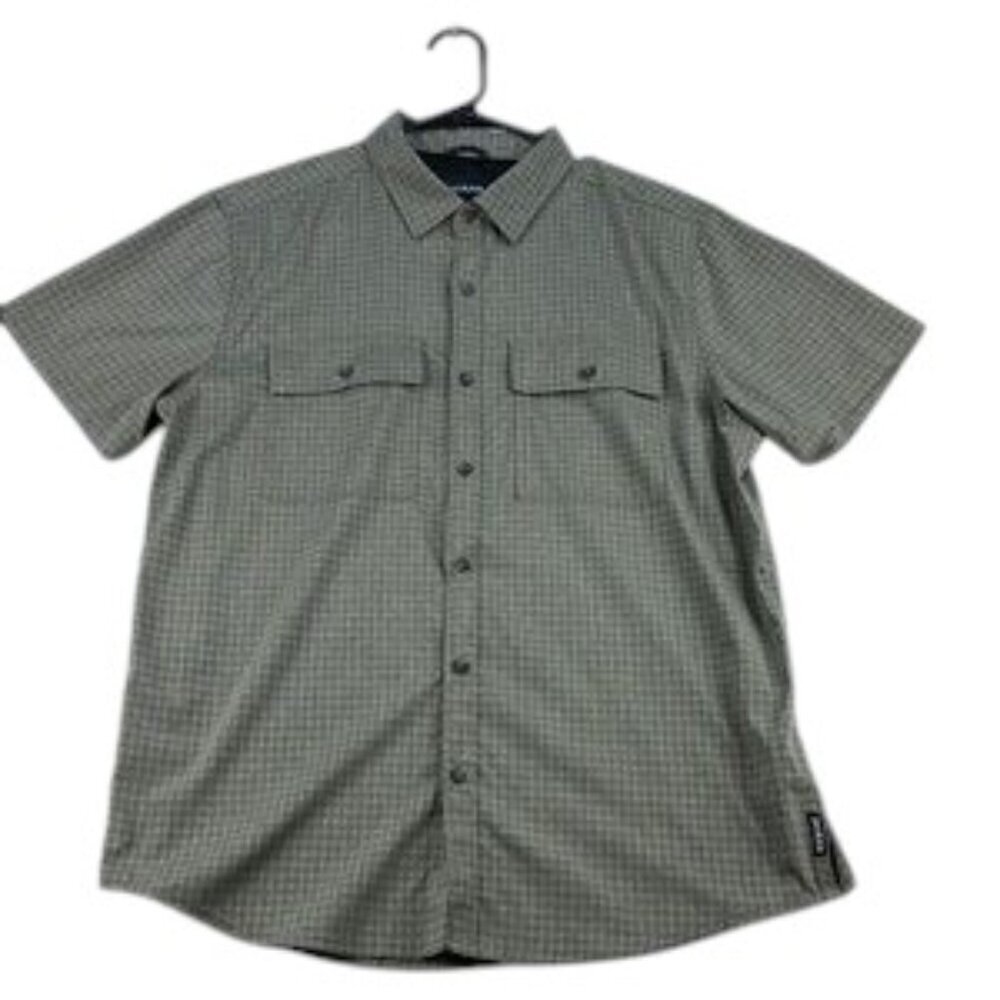 Prana Shirt Button Down Sleeve Green White Men's Size M